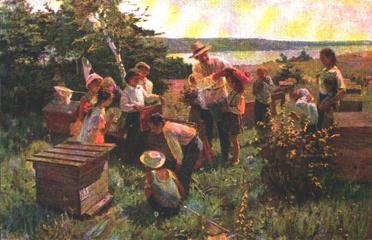 Students at the kolkhoz apiary
